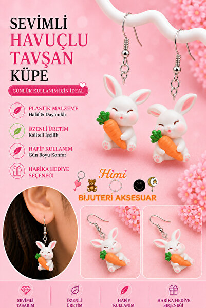 himi bijuteri aksesuar Carrot and Rabbit Cheerful Cute Animal Figured Dangle ...