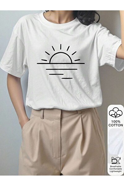 SVART WEAR Καλοκαιρινό μπλουζάκι με στάμπα Sunrise, μεγάλου μεγέθους, με λαιμ...