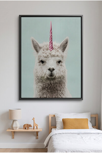 Jasmine Art Alpaca Unicorn Kids Wall Art | Portrait Framed Canvas Print | Lux...
