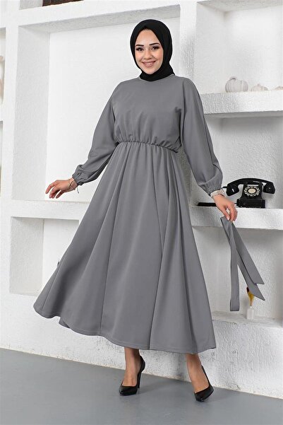 Mestore Beli Gathered Belted Dress Gray