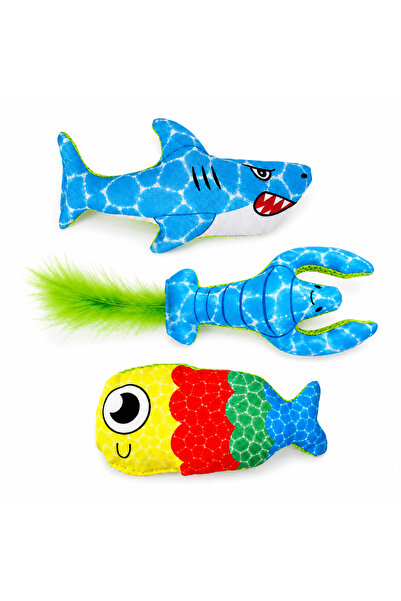 Miyav Cooling 3-Piece Cat Toy Set – Shark, Hairy Lobster, and Colorful Fish -...
