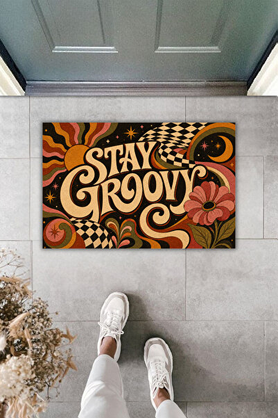 Rugmood Stay Groovy 70S Retro Floral and Geometric Pattern Digital Print Door...