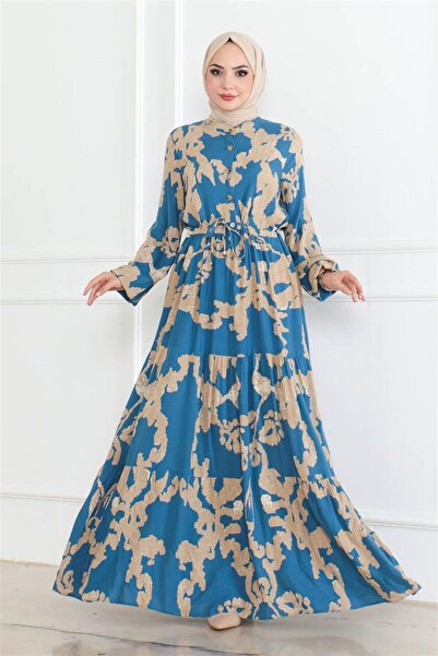 Mestore Mina Patterned Hijab Dress Indigo