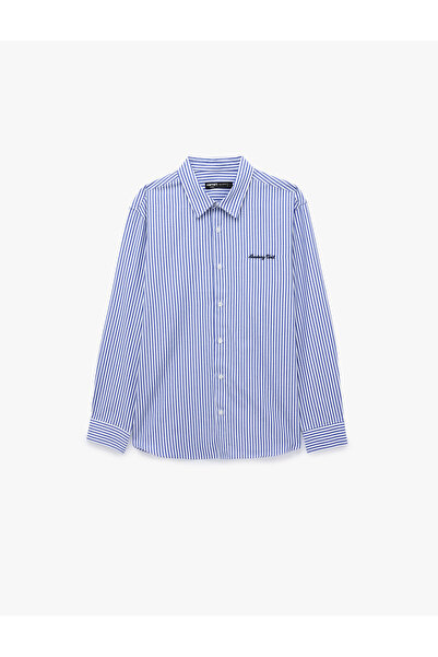 Koton Regular Fit Classic Collar Embroidery Detailed Striped Long Sleeve Shirt