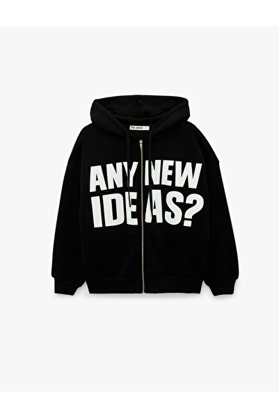 Koton Three-Threaded Embroidered Long Sleeve Hooded Printed Zipper Sweatshirt