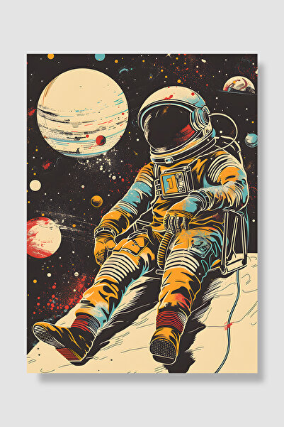 Luna Marissa Svemirski poster Sedeći astronaut Planeti Zvezde Retro dekorativ...