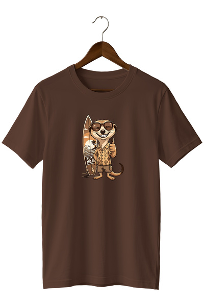 WİDİ Special Design T-Shirt Surfer with Glasses Mirkat Printed Summer T-Shirt