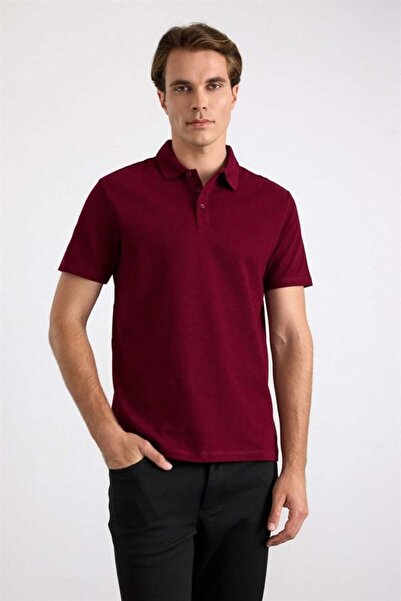 SÜVARİ Koyu Bordo Regular Petek Baskısız Süprem Düğmeli Polo Yaka Tişört