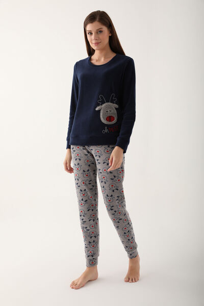 Arnetta Oh Deer Navy Blue Women's Long Sleeve Pajama Set