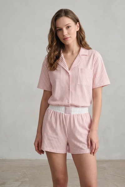 İPEKTENİM Γυναικεία Πιτζάμα με Σορτσάκι "Ipektenim" STRIPES PINK