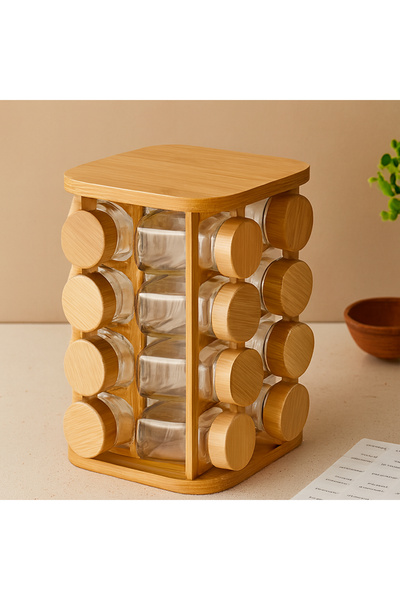 magicool 16-Piece Glass Salt and Spice Container Set - with Bamboo Lids and R...