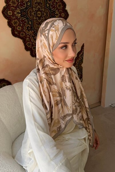 İmajButik Beige Patterned Silk Shawl