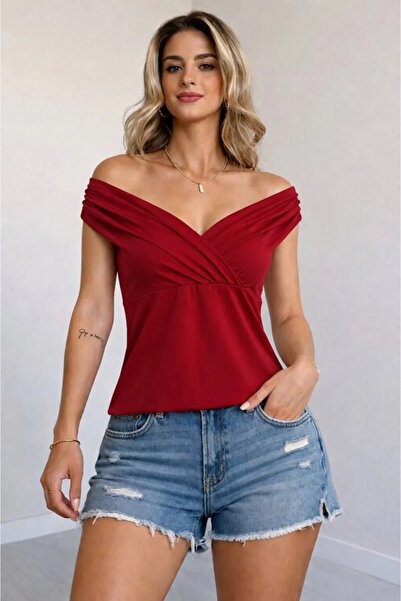stelol Women's Madonna Collared Sandy Blouse with Gathered Detail