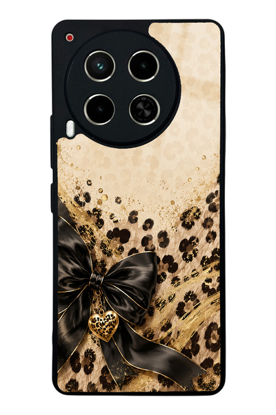 Spoyi Tecno Camon 30 Golden Leopard Heart Tasarımlı Glossy Telefon Kılıfı