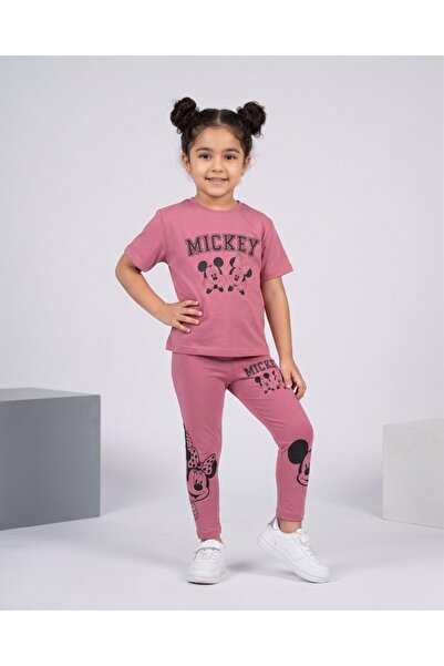 Ege Bebek Girl's Summer Mickey Printed 2-Piece Thin Set with Tights and T-Shi...