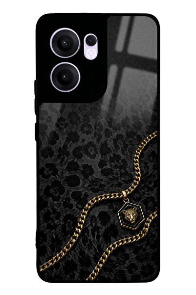 Spoyi Oppo Reno 13F Black Panther Gold Tasarımlı Glossy Telefon Kılıfı