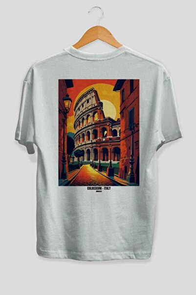 Ankhises Koloseum Italija 5 Bela Oversize Majica sa zadnjim printom Unisex 10...