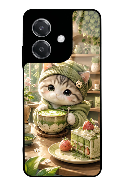 Spoyi Oppo A3 Matcha Kitty Café Design Glossy Phone Case
