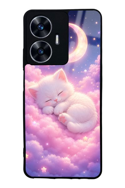 Spoyi حافظة هاتف لامعة بتصميم Realme C55 Moonlit Dream Kitten