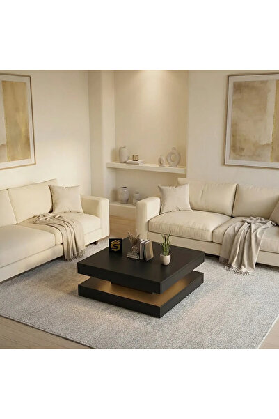 Stylish Home Luxury Matte Black Modern Center Coffee Table with Wireless Char...