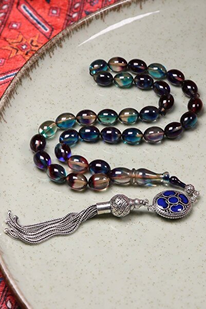 TESBİHKENTİ Special Silver Tasseled Fire Amber Prayer Beads