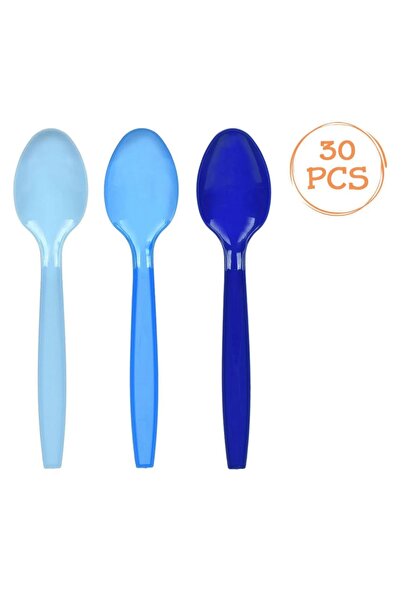 Baloane Vesele Set 30 Lingurite Din Plastic Pentru Petrecere Albastre TAC31