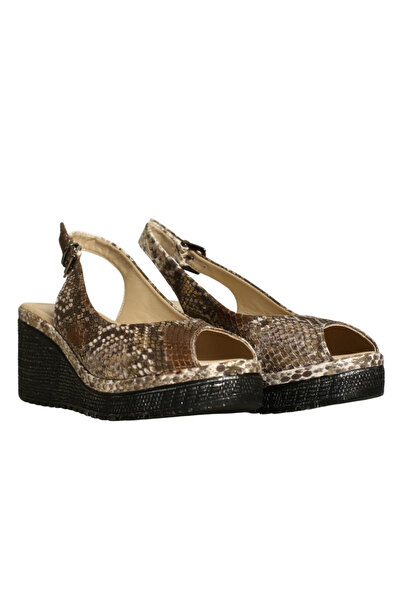 Platin Copper Snake Print Leather Women's Wedge Heel Sandals