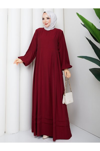 Rüyam Moda Pleated Strawberry Fabric Dress with Side Tie Detail