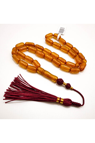 Generic German Musk Rosary 33 Beads 7.5x13.5mm Honey Translucent Barrel Praye...