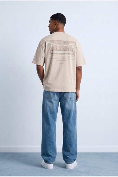 Respire Tricou oversize cu imprimeu Da Vinci The Last Supper pentru bărbați, bej