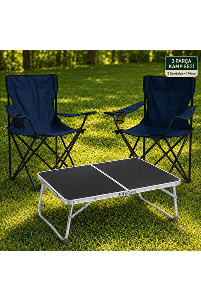 Trendinyeri 2 Sandalyeli Katlanır Kamp Seti 60x40 cm Masa ve Sandalye