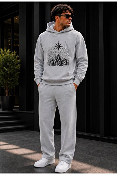 TREND EMMODA Men's Premium Printed Hooded Sweatshirt Regular Cut Tracksuit Set