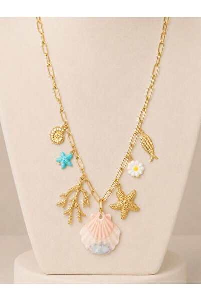KAYANCLICK Stainless Steel Necklace with Marine Motifs Shells and Starfish