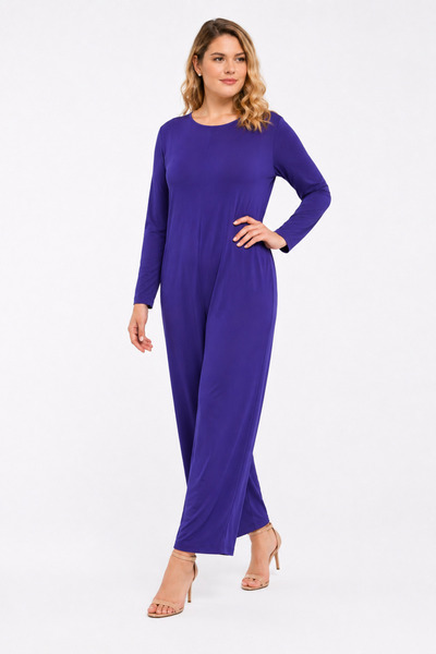 Şans Women's Plus Size Purple, Back Hidden Zipper Closure, Wide Leg Jumpsuit ...