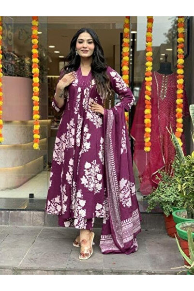 MYSMAR Purple Rayon Printed Kurta with Palazzo & Dupatta - ALV2018 | PurpleSi...