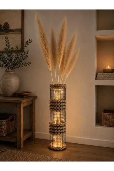 Egindra Wicker Woven Decorative Dry Flower Vase with Led Lighting