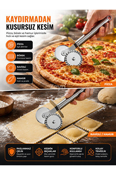 Zeyn Gross Paslanmaz Çelik Çift Taraflı Pizza ve Hamur Kesici – Metal Ravioli...