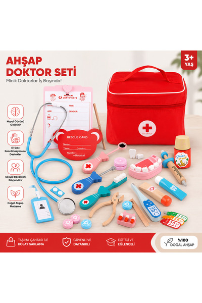 Genel Markalar Ahşap Doktor Seti Oyuncak – Çocuklar İçin Eğitici Rol Yapma Oyunu