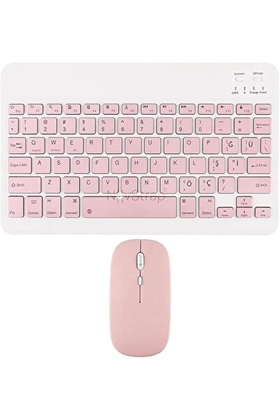 MOBİTEK Galaxy Tab Active Pro SM-T547 İçin Universal Klavye Mouse Set Pembe
