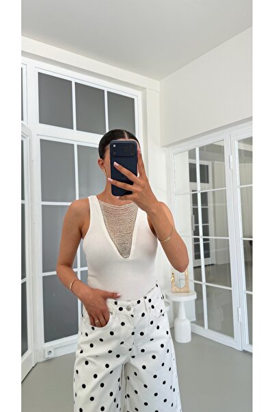 GAUS CO Ekru Taş Detaylı Triko Atlet GAUS-01606