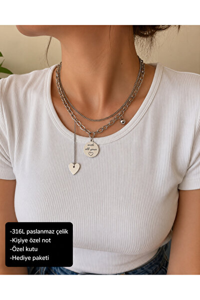 HER ŞEY NOTA www.herseynota.com 316L Stainless Steel Layered Heart Dangle Loc...