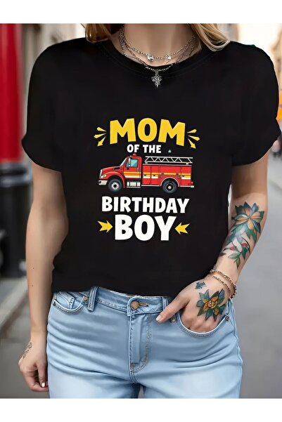 Ekim11 تي شيرت مطبوع عليه رسومات سيارة الإطفاء من MOM OF THE BIRTHDAY، قميص ك...
