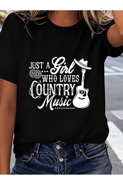 12 HERTZ تي شيرت مطبوع عليه Just a Who Loves Country Music بأكمام قصيرة، وياق...
