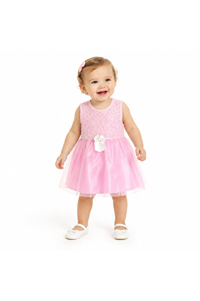 Genericc Girls' Sleeveless Lace and Tulle Dress 1 Year