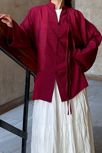 Faya Boutique Bordo Miyori Vual Keten Tunik