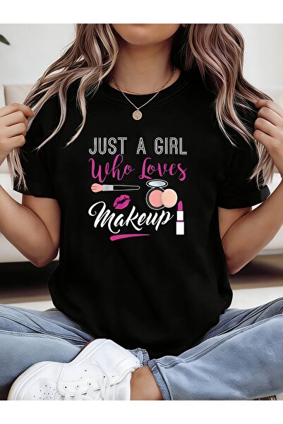 01THEONE تي شيرت مطبوع عليه JUST A Who Loves Makeup، قميص كاجوال بأكمام قصيرة...