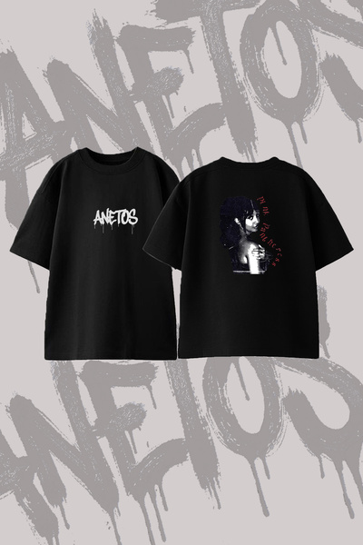Anetos Pink Pantheress_5 Μπλουζάκι με στάμπα στην πλάτη, βαμβακερό, μαύρο, ov...