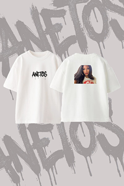 Anetos تي شيرت Megan Thee Stallion_11 مصنوع من القطن الأبيض المطبوع من الخلف ...