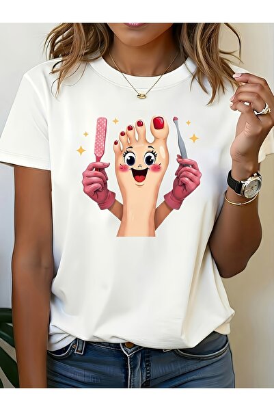 Astogria13 تي شيرت نسائي بطباعة كرتونية لطيفة بنمط "Manicure Little Feet" للع...