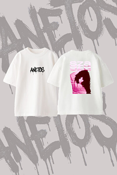 Anetos Sza_19 Design Back Printed Cotton White Oversize T-Shirt